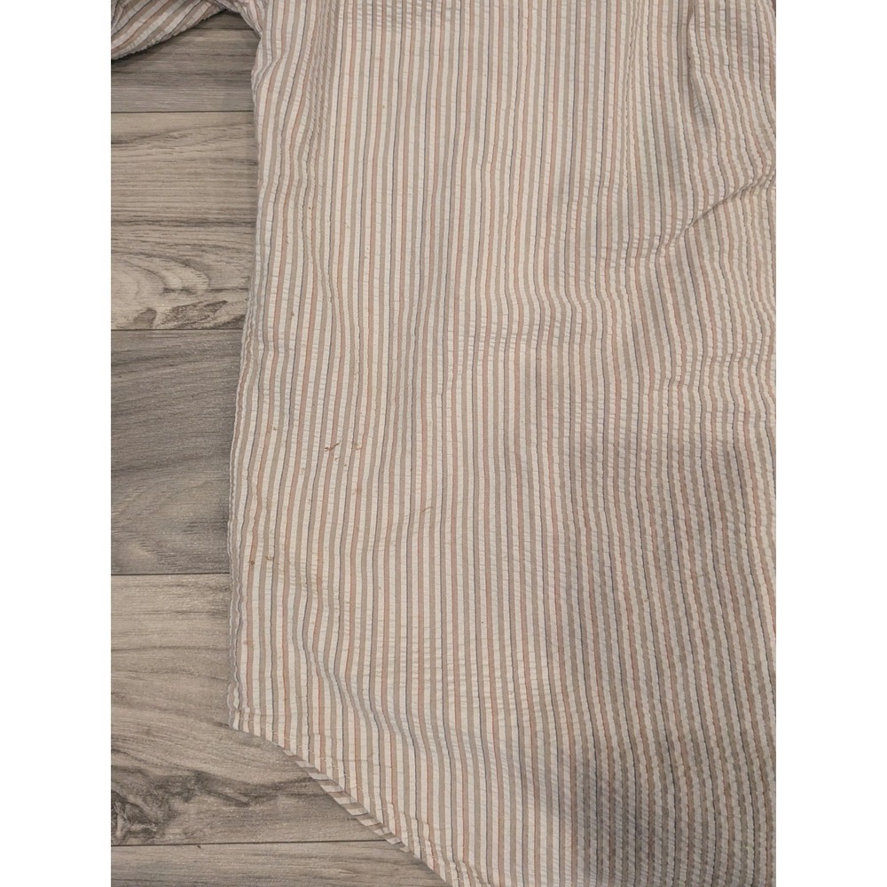 LL Bean Seersucker Shirt Mens L Tan Striped Short Sleeve Button Up Vintage USA - Picture 14 of 16